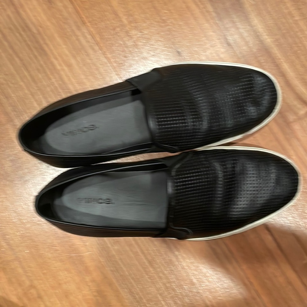 Vince black slip ons